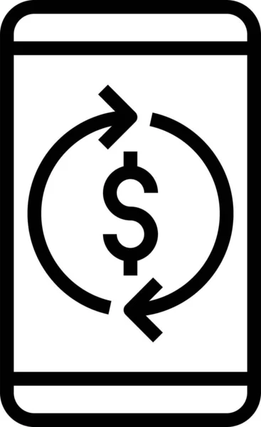 美元移动货币图标的轮廓风格 — 图库矢量图片