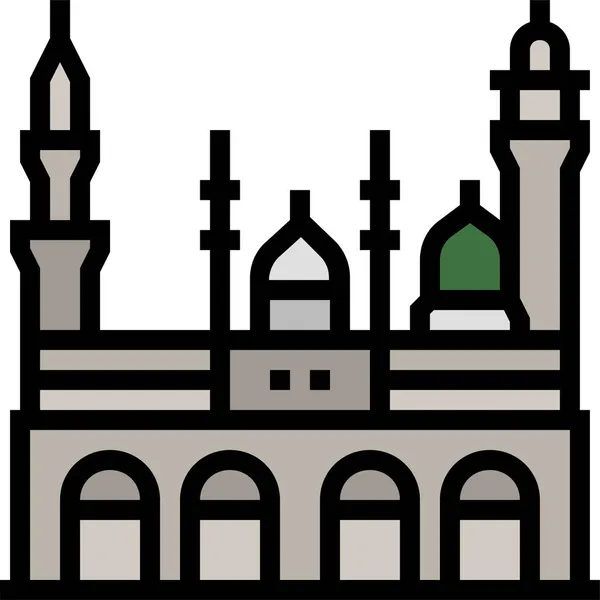 Masjid Nabawi Asia Εικόνα Της Πόλης Στυλ Γεμάτο Περίγραμμα — Διανυσματικό Αρχείο