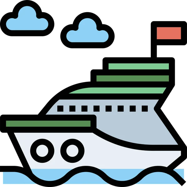 Crucero Barco Icono Estilo Contorno Lleno — Vector de stock