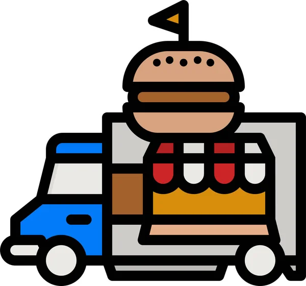 Vrachtwagen Voedsel Hamburger Pictogram Gevulde Outline Stijl — Stockvector