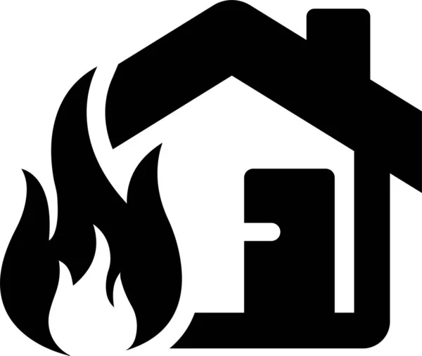 Feu Flamme Icône Assurance Habitation Dans Style Solide — Image vectorielle