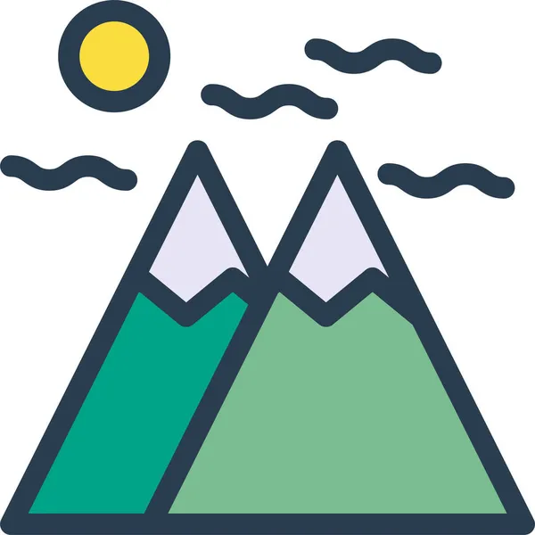 多山的山地自然图标 轮廓风格 — 图库矢量图片