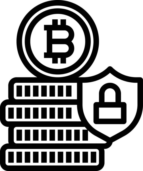 Bitcoin Säkerhet Cryptocurrency Ikon Kontur Stil — Stock vektor