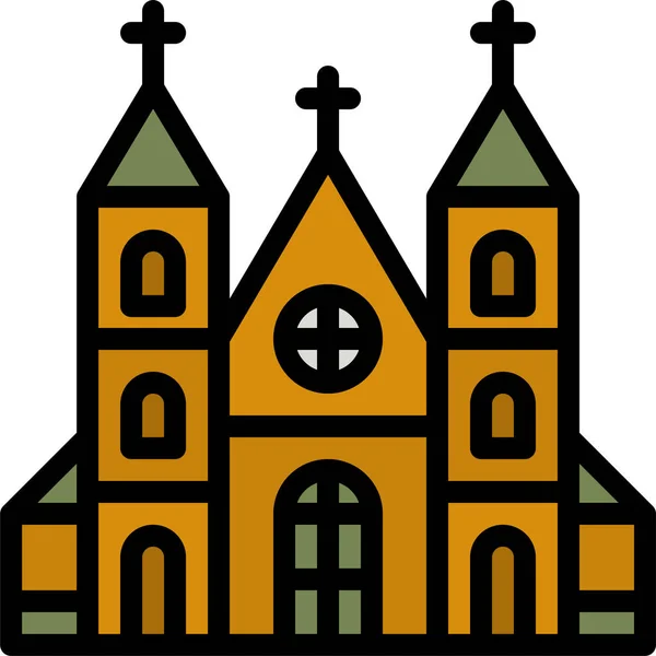Chiesa Cattedrale Culture Icona Pieno Stile Contorno — Vettoriale Stock