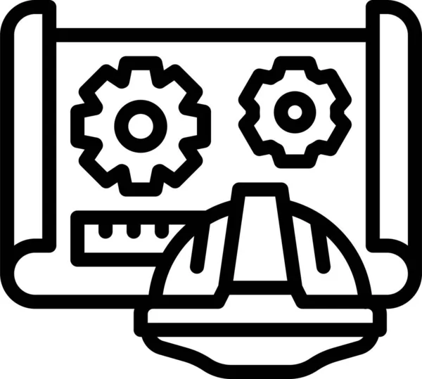 Engineering Gear Constructie Icoon Grote Lijnen Stijl — Stockvector