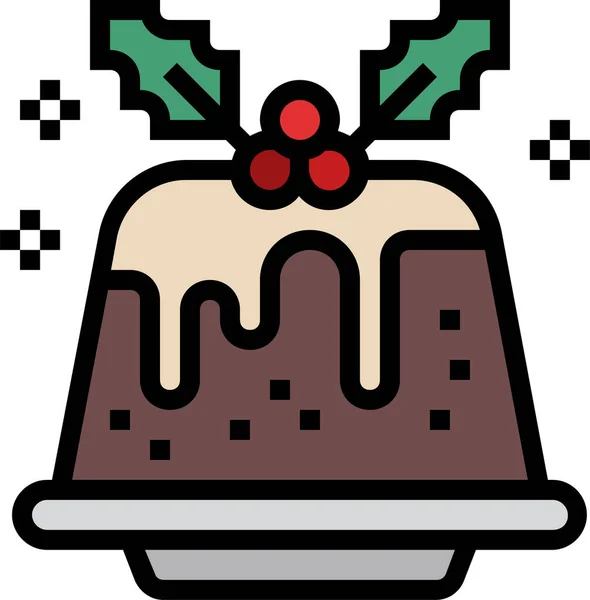 填饱肚子的布丁蛋糕圣诞图标 — 图库矢量图片