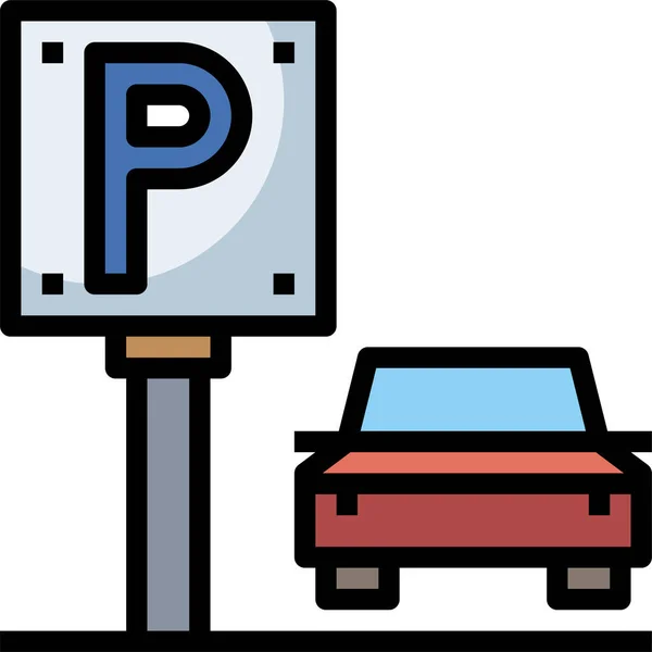 Auto Parkeren Teken Pictogram Gevulde Outline Stijl — Stockvector