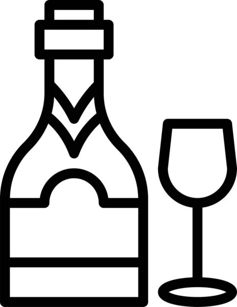 Ikona Nápojové Láhve Šampaňského Stylu Osnovy — Stockový vektor