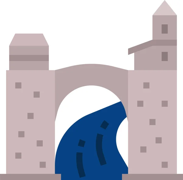 European Landmark Mostar Icon Flat Style — Stock Vector