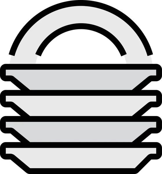 Cocina Plato Platos Icono Estilo Contorno Lleno — Vector de stock