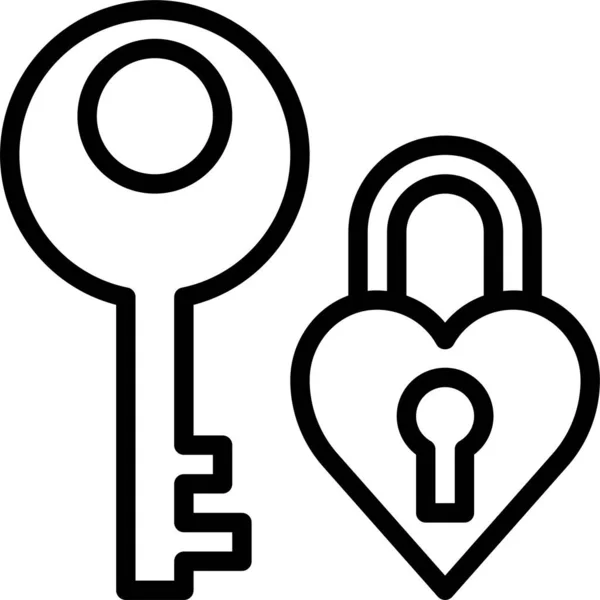 Hart Sleutel Slot Pictogram Liefde Romantiek Categorie — Stockvector