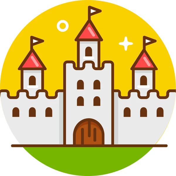 Château Roi Icône Royaume Dans Style Contour Rempli — Image vectorielle