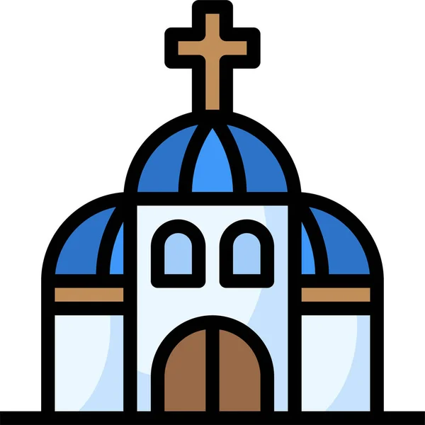Bâtiment Bâtiments Icône Catholique Dans Style Contour Rempli — Image vectorielle