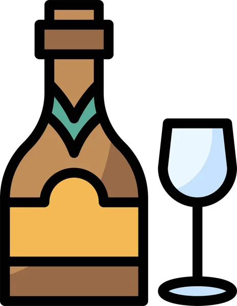 Botella Bebida Icono Champán Estilo Contorno Lleno — Vector de stock