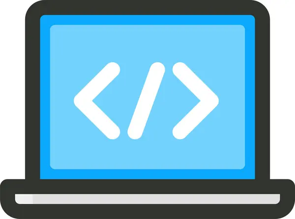 Codering Laptop Web Design Icoon Gevulde Outline Stijl — Stockvector