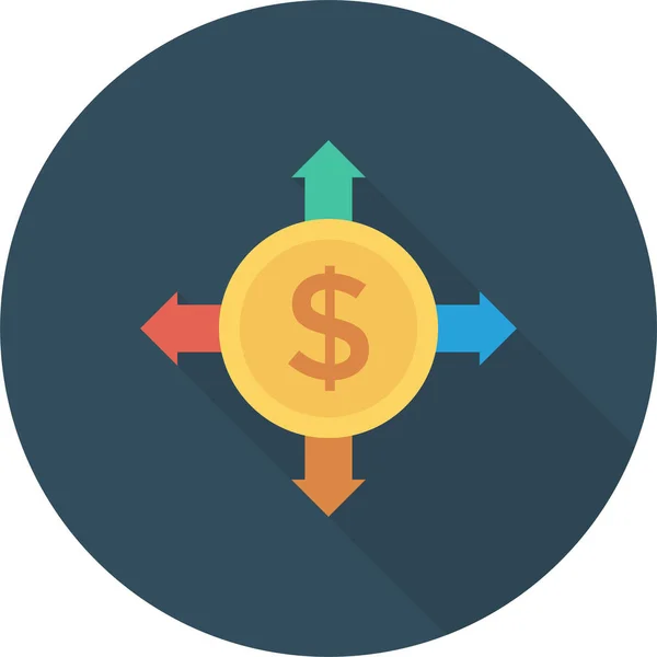 Icono Distribución Moneda Bancaria Estilo Sombra Larga — Archivo Imágenes Vectoriales