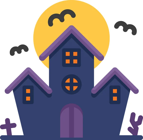 Castle Halloween Horror Icon Flat Style — Stock Vector