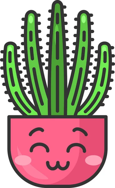 Cactus Carácter Lindo Icono Estilo Contorno Lleno — Archivo Imágenes Vectoriales