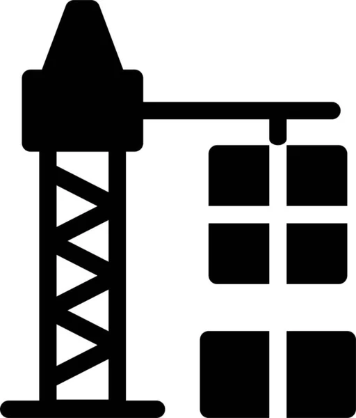 Boxes Building Crane Icon Solid Style — Stock Vector