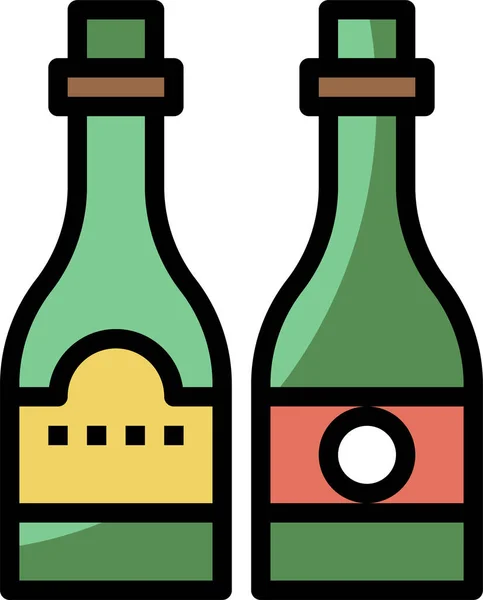 Botella Bebida Alimento Icono Estilo Contorno Lleno — Vector de stock