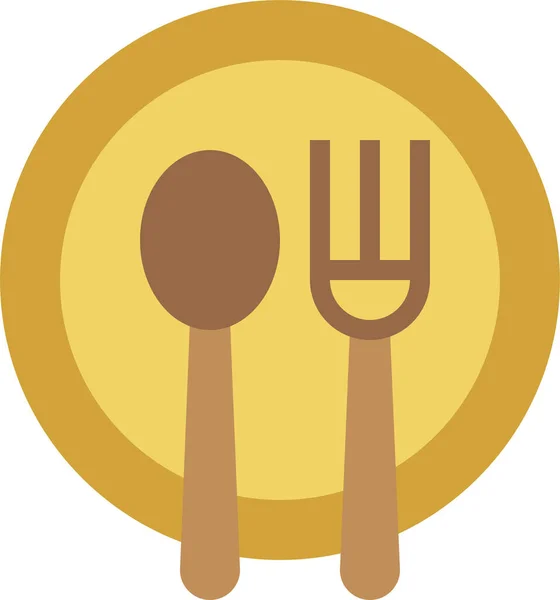 Cubiertos Plato Cena Icono Estilo Plano — Vector de stock