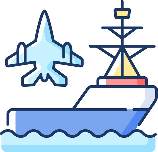 Askeri Uçak Savaş Gemisi Simgesi Tam Ana Hatlarıyla — Stok Vektör