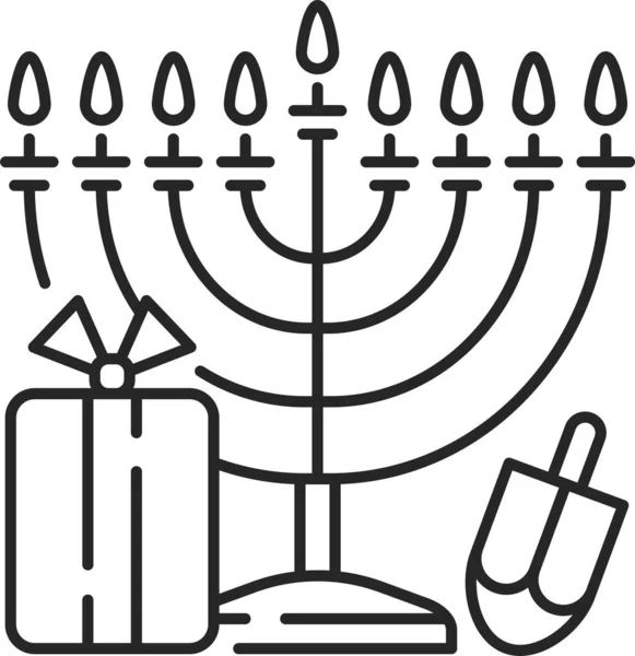 Icona Della Candela Hanukkah Festival Ebraico Stile Contorno — Vettoriale Stock