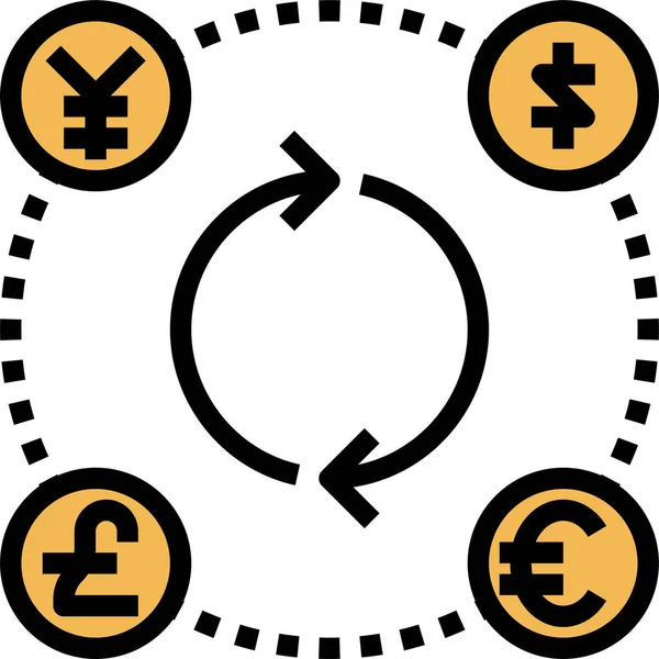 通貨ユーロ円のアイコンが記入されたアウトラインスタイル — ストックベクタ