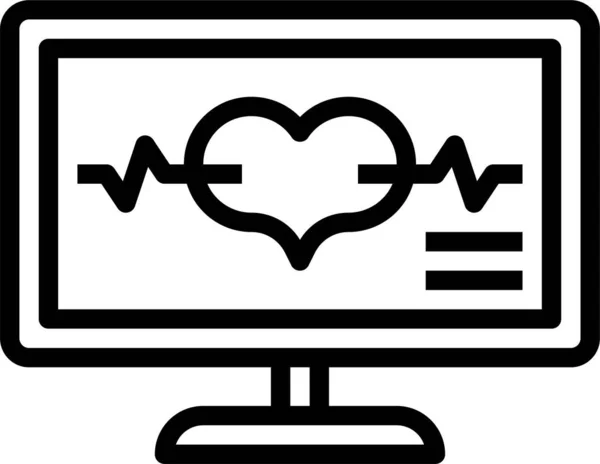 Cardiograma Electrocardiograma Icono Del Corazón Estilo Contorno — Vector de stock