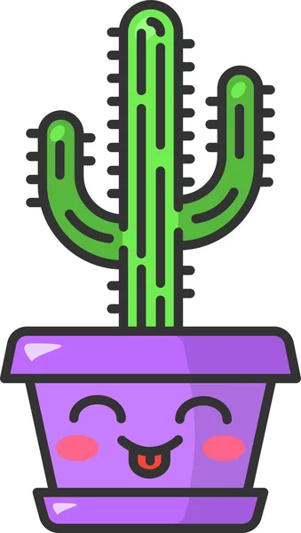 Personnage Cactus Icône Mignonne Dans Style Contour Rempli — Image vectorielle