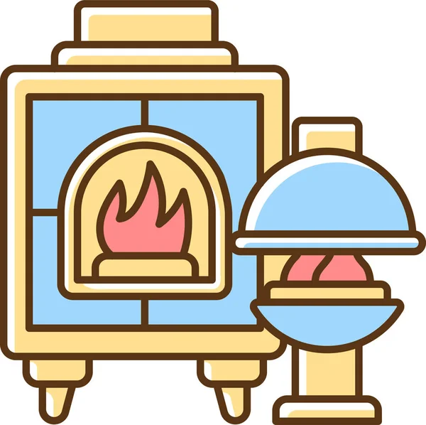 Heating Home Fireplace Interior Icon Filled Outline Style — Stock Vector