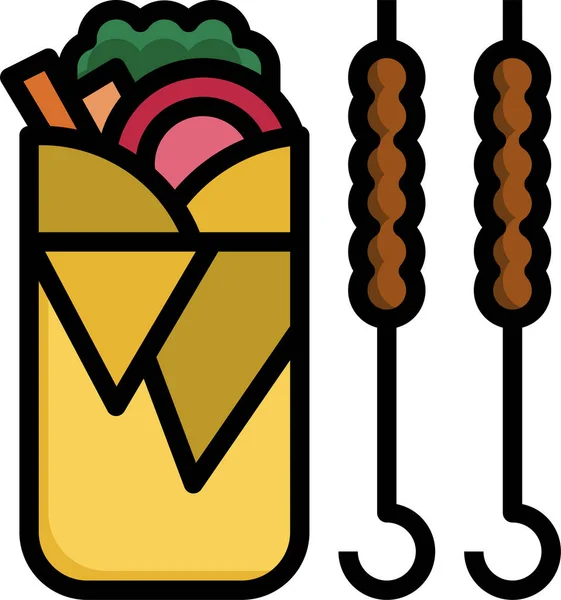 Kebab Doner Icône Nourriture Dans Style Contour Rempli — Image vectorielle