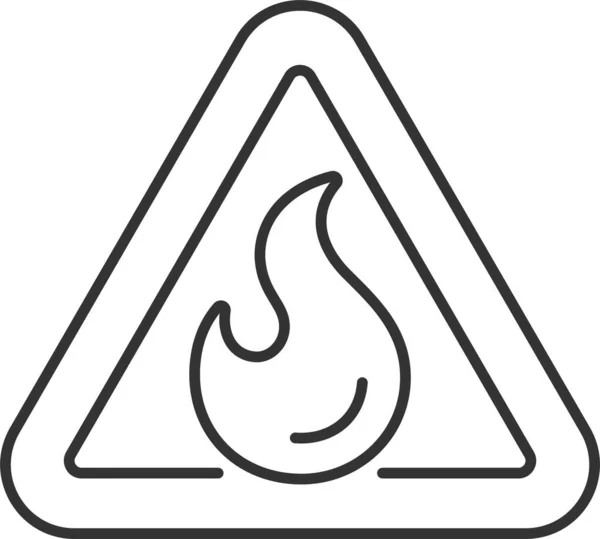 Feu Signe Flamme Danger Icône Dans Style Contour — Image vectorielle