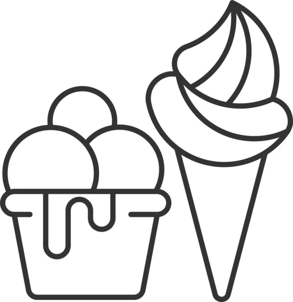 冰淇淋甜点速食图标的轮廓风格 — 图库矢量图片