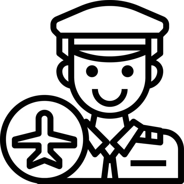 Aviatore Capitano Cappello Icona Stile Contorno — Vettoriale Stock
