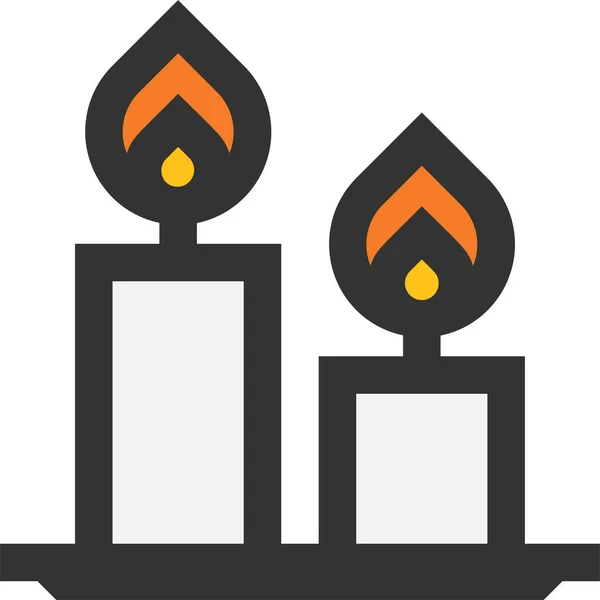 Icono Luz Fuego Vela Estilo Contorno Lleno — Vector de stock