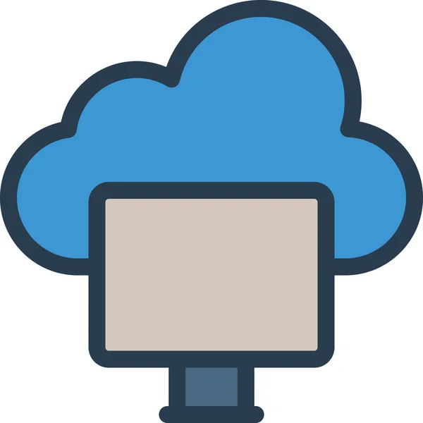 Icona Del Monitor Lcd Cloud Stile Contorno Riempito — Vettoriale Stock