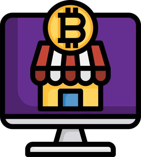 Icône Bitcoin Crypto Monnaie Ligne Dans Style Contour Rempli — Image vectorielle