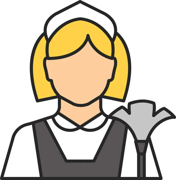 Καμαριέρα Καθαριστικό Housemaid Εικονίδιο Στυλ Γεμάτο Περίγραμμα — Διανυσματικό Αρχείο