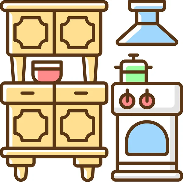 Küchengeräte Möbel Geschirr Ikone Ausgefüllten Umrissen Stil — Stockvektor