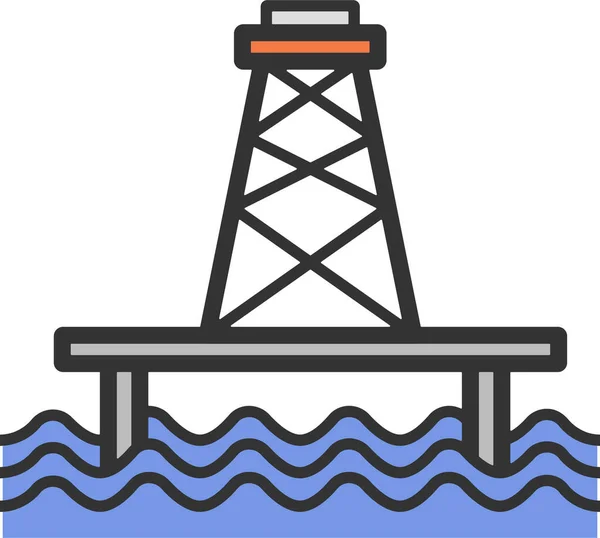 Icono Del Petróleo Alta Mar Derrick Estilo Contorno Lleno — Vector de stock