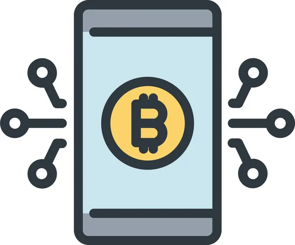 Bitcoin Blockchain Icône Entreprise Dans Style Contour Rempli — Image vectorielle