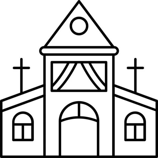 Het Bouwen Van Katholieke Kerk Icoon Outline Stijl — Stockvector