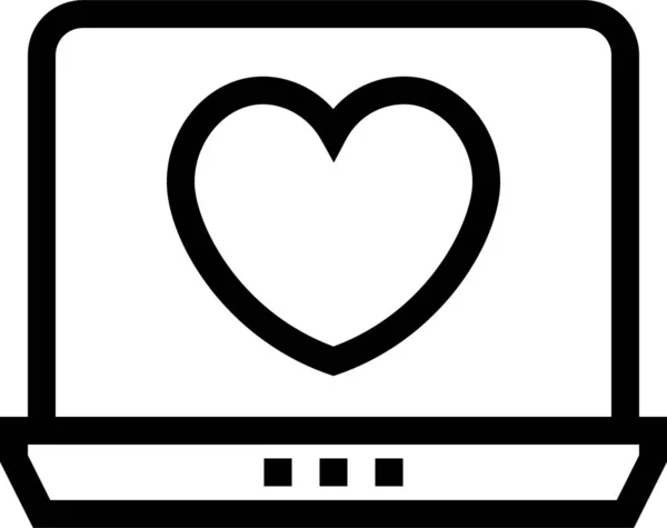 Dating Heart Laptop Icon Outline Style — Stock Vector