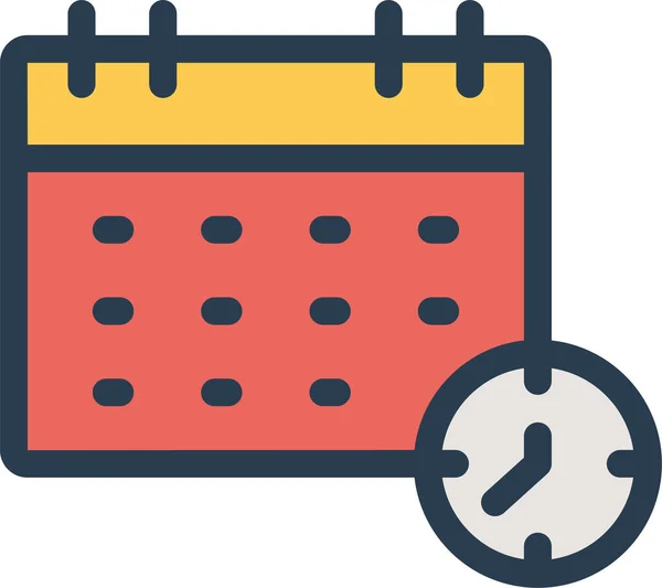 Icona Della Data Dell Orologio Del Calendario Stile Contorno Pieno — Vettoriale Stock