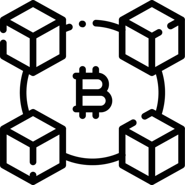 Bitcoin Block Chain Business Ikone Umriss Stil — Stockvektor