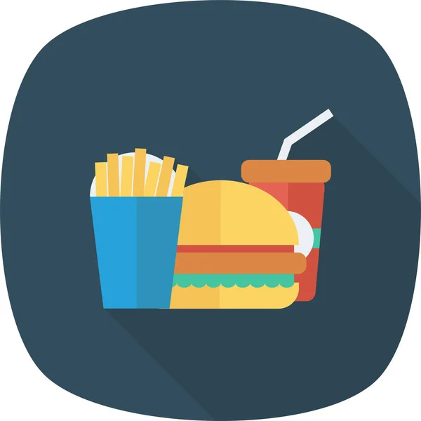 Burger Coke Drink Icon Long Shadow Style — Stock Vector