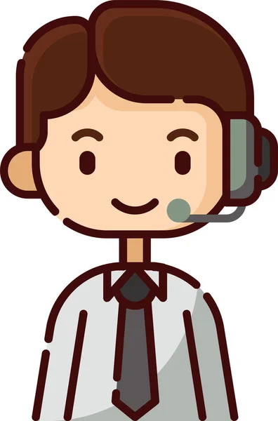 Avatar Boy Call Center Icon Full Outline Style — 스톡 벡터