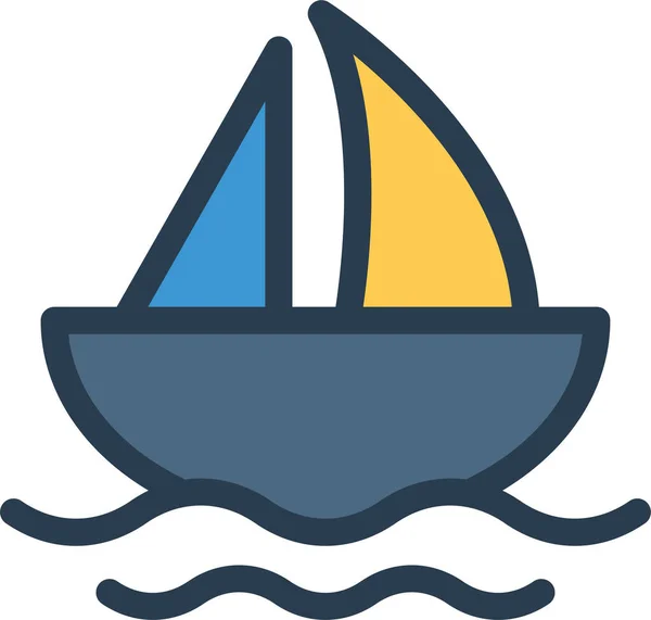 フルアウトラインスタイルでボート帆船のセーリングアイコン — ストックベクタ