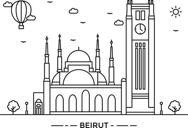 Architettura Beirut Edificio Icona Stile Contorno — Vettoriale Stock